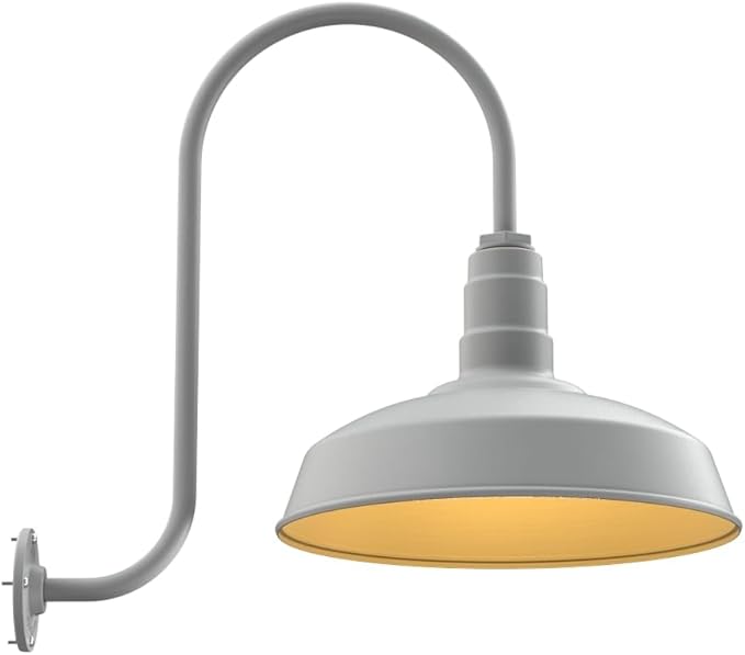 Steel Lighting Co. | Dusk to Dawn | Gardena Barn Light | Outdoor Wall Mounted | 16" Dome | Upslope Gooseneck | Farmhouse Light Made in America | Modern Gray/Brass