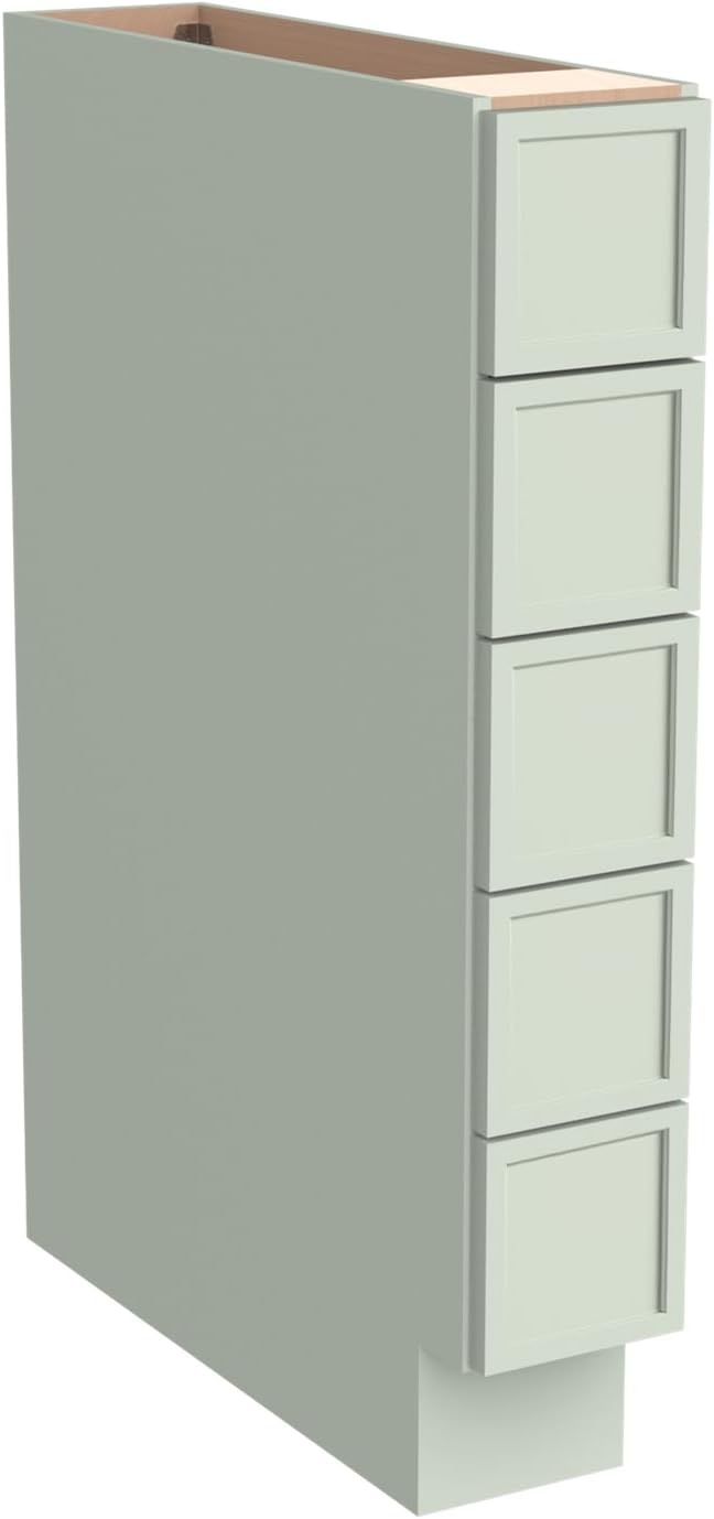 Solid Wood 5-Drawer Spice Cabinet for Kitchen, Soft Close Drawer Glides, Freestanding Storage Organizer, Fits 6" Base Cabinets, Natural Birch Wood (NT-Jade Green, 6" W x 24" D x 34.5" H)
