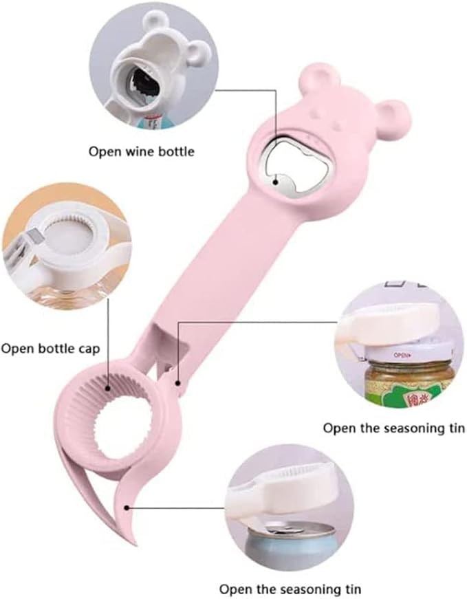 New 4 in 1 Multi Function Can Opener Bottle,Multi Kitchen Tool for Jelly Jars,Wine, Beer and other,Bottle Opener to Protect the Nail Use for Children,Elderly and Arthritis Sufferers (2Pcs)
