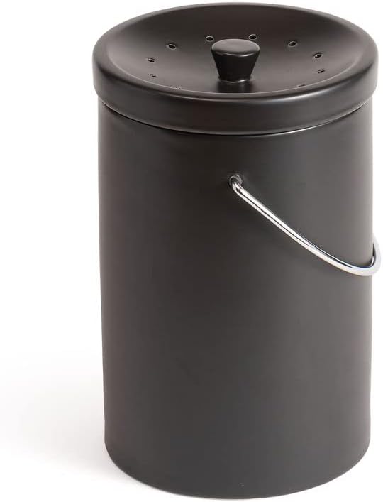 Fox Run Black Ceramic Kitchen Compost Bin for Countertops