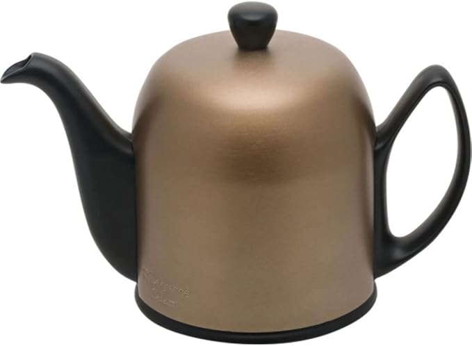 Degrenne Salam Luxury French Tea Pot - Porcelain Teapot with Bronze Aluminum Cover, Ceramic Tea Kettle for Loose Tea, Removable Infuser, 6 Cup Capacity, 36oz - Black