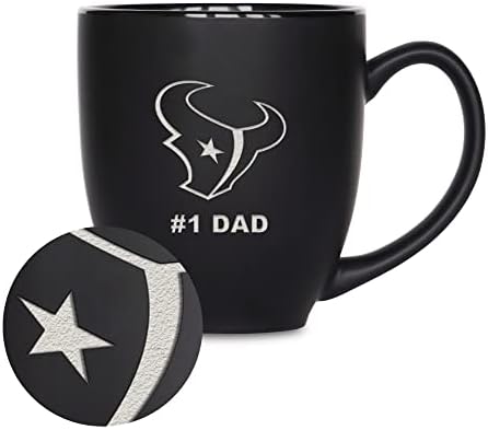 Rico Industries NFL Football #1 Dad 15oz Laser Engraved Matte Black Ceramic Bistro Mug - for Hot or Cold Drinks