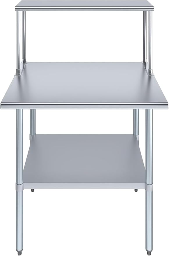 Stainless Steel Work Table with Wide Single Tier Overshelf | Metal Kitchen Prep Table & Shelving Combo (30" x 36" Work Table + 12" Overshelf)