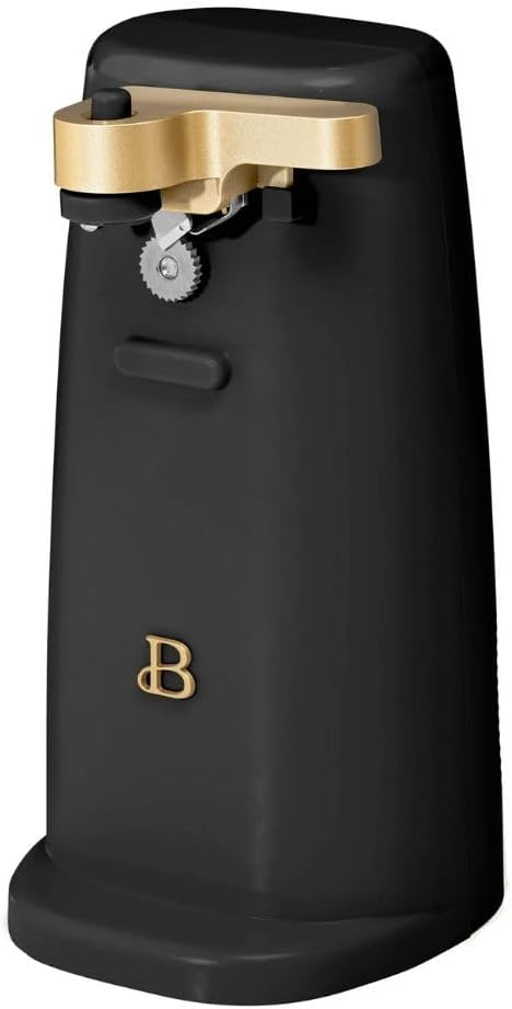 Beautiful Easy-Prep Electric Can Opener, Stainless Steel Blade, Built-in Knife Sharpener, Auto-Stop Safety, Cord Storage by Drew Barrymore (Black)