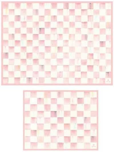 MACKENZIE-CHILDS Set of 2 Tempered Glass Cutting Boards, Countertop Cutting Boards, Pink-and-White Rosy Check