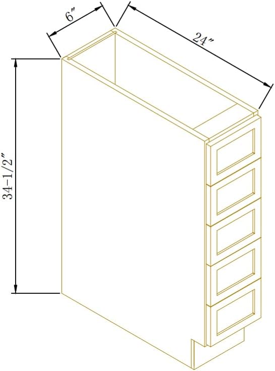 Solid Wood 5-Drawer Spice Cabinet for Kitchen, Soft Close Drawer Glides, Freestanding Storage Organizer, Fits 6" Base Cabinets, Natural Birch Wood (NT-Charcoal Black, 6" W x 24" D x 34.5" H)