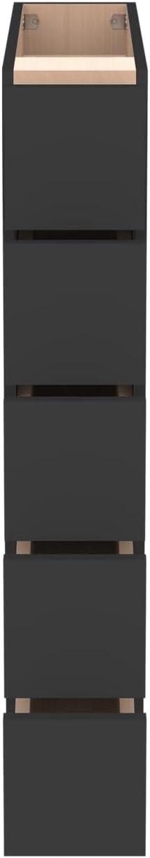 Solid Wood 5-Drawer Spice Cabinet for Kitchen, Soft Close Drawer Glides, Freestanding Storage Organizer, Fits 6" Base Cabinets, Natural Birch Wood (SK-Charcoal Black, 6" W x 24" D x 34.5" H)