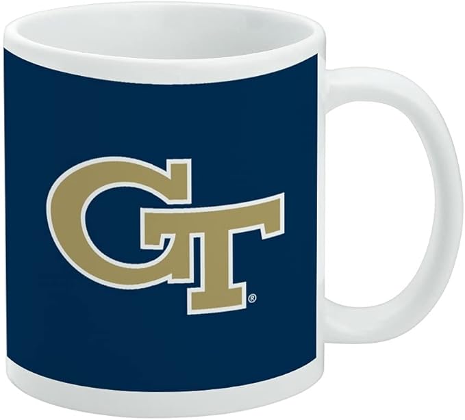 Georgia Tech Primary Logo Ceramic Coffee Mug, Novelty Gift Mugs for Coffee, Tea and Hot Drinks, 11oz, White