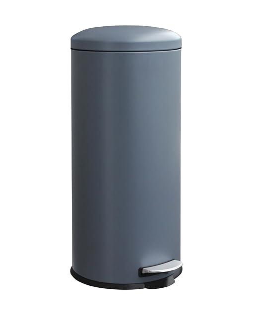 8 Gallon Trash Can, Pedal Trash can with lid, Stainless Steel Garbage Can, Soft Close Lid, Removal Liner, Round Trash bin for Kitchen, Office, Living Room or Bathroom, Grey