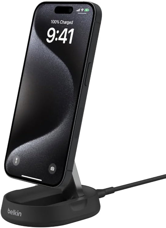 Belkin Convertible Magnetic Charging Stand 15W - MagSafe-Compatible Qi2-Certified Wireless Charging Station, iPhone Charger for Apple iPhone 16 Series, Airpods Pro, & More - Black (No PSU Included)