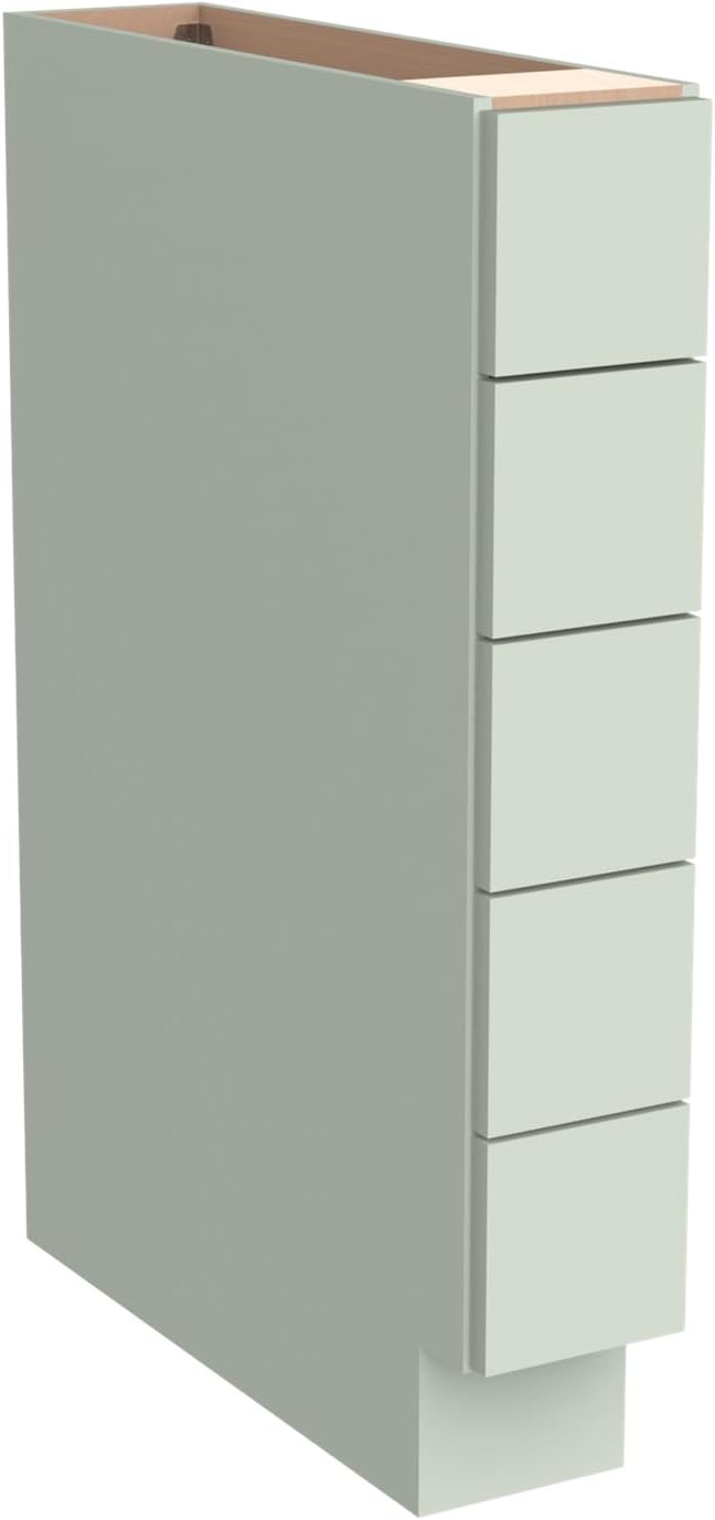 Solid Wood 5-Drawer Spice Cabinet for Kitchen, Soft Close Drawer Glides, Freestanding Storage Organizer, Fits 6" Base Cabinets, Natural Birch Wood (SK-Jade Green, 6" W x 24" D x 34.5" H)