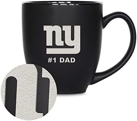Rico Industries NFL Football #1 Dad 15oz Laser Engraved Matte Black Ceramic Bistro Mug - for Hot or Cold Drinks