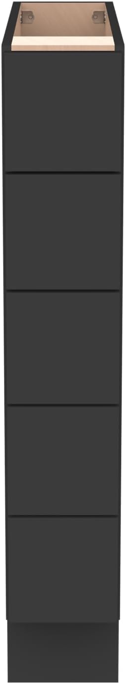 Solid Wood 5-Drawer Spice Cabinet for Kitchen, Soft Close Drawer Glides, Freestanding Storage Organizer, Fits 6" Base Cabinets, Natural Birch Wood (SK-Charcoal Black, 6" W x 24" D x 34.5" H)