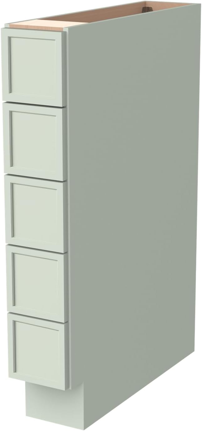 Solid Wood 5-Drawer Spice Cabinet for Kitchen, Soft Close Drawer Glides, Freestanding Storage Organizer, Fits 6" Base Cabinets, Natural Birch Wood (NT-Jade Green, 6" W x 24" D x 34.5" H)