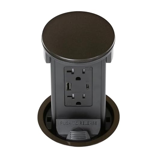 Lew Electric Round Kitchen Pop Up Outlet (2 PWR | 2 USB, Dark Bronze)