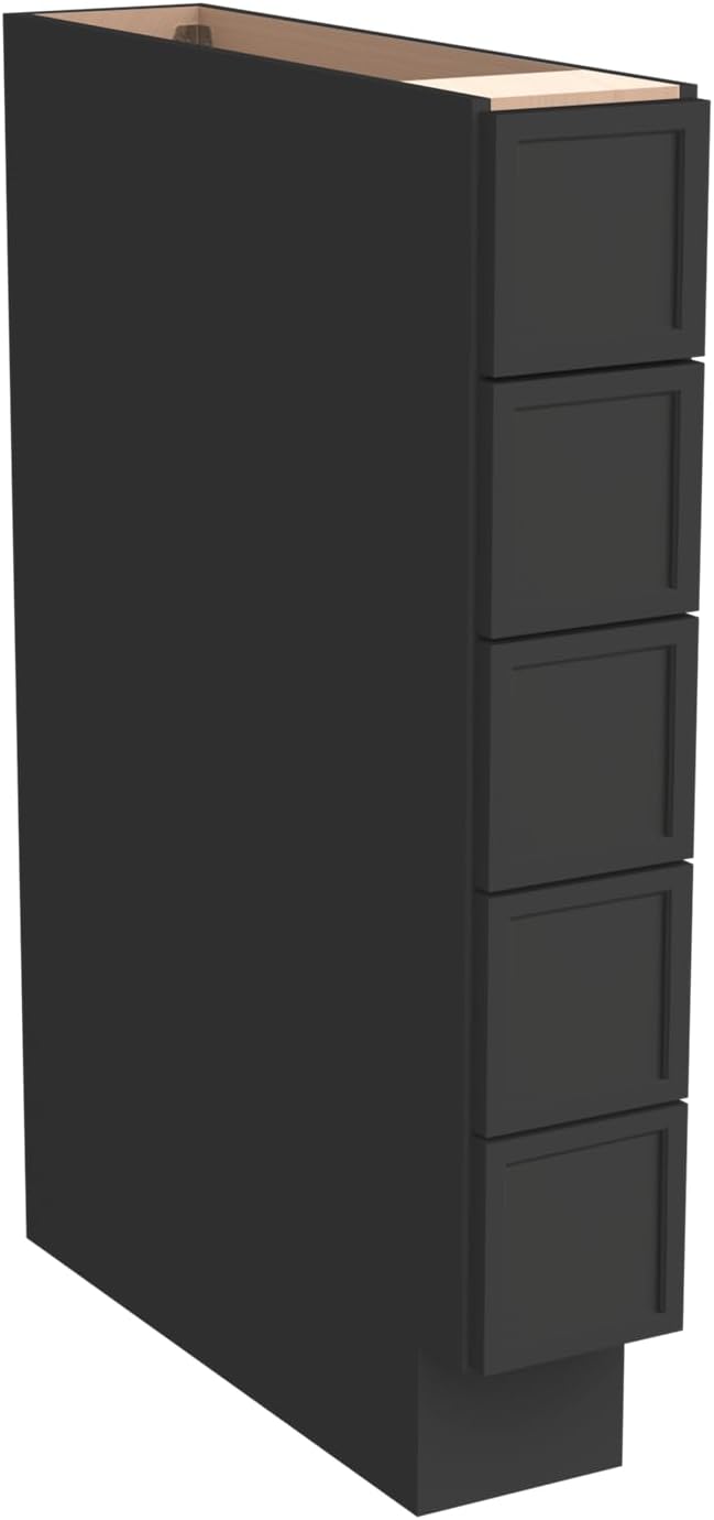 Solid Wood 5-Drawer Spice Cabinet for Kitchen, Soft Close Drawer Glides, Freestanding Storage Organizer, Fits 6" Base Cabinets, Natural Birch Wood (NT-Charcoal Black, 6" W x 24" D x 34.5" H)