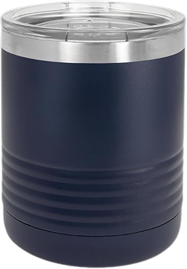 CRAZYDAISYWORLD Customized Polar Camel 10 oz. Vacuum Insulated Round neck Tumbler with Clear Lid Personalized With Your Text (Navy Blue)