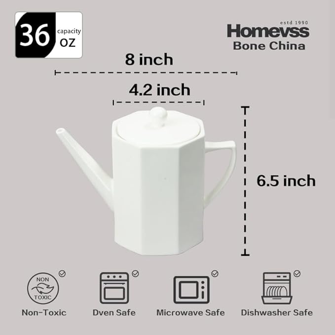 Bone China Cone Shape, Elegance White Coffee Pot 26oz