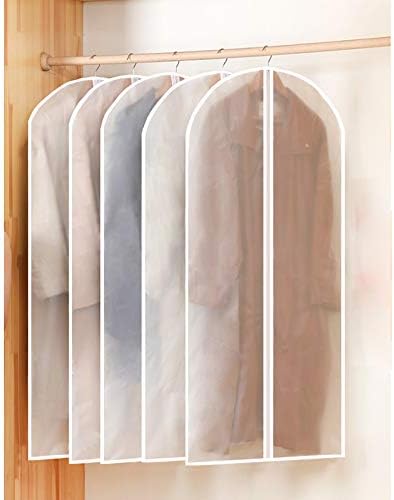 5 PCS Hanging Garment Bag,PEVA Garment Protector Covers with Semi-Clear,Metal zippers,Garment Covers for Suits,Dresses