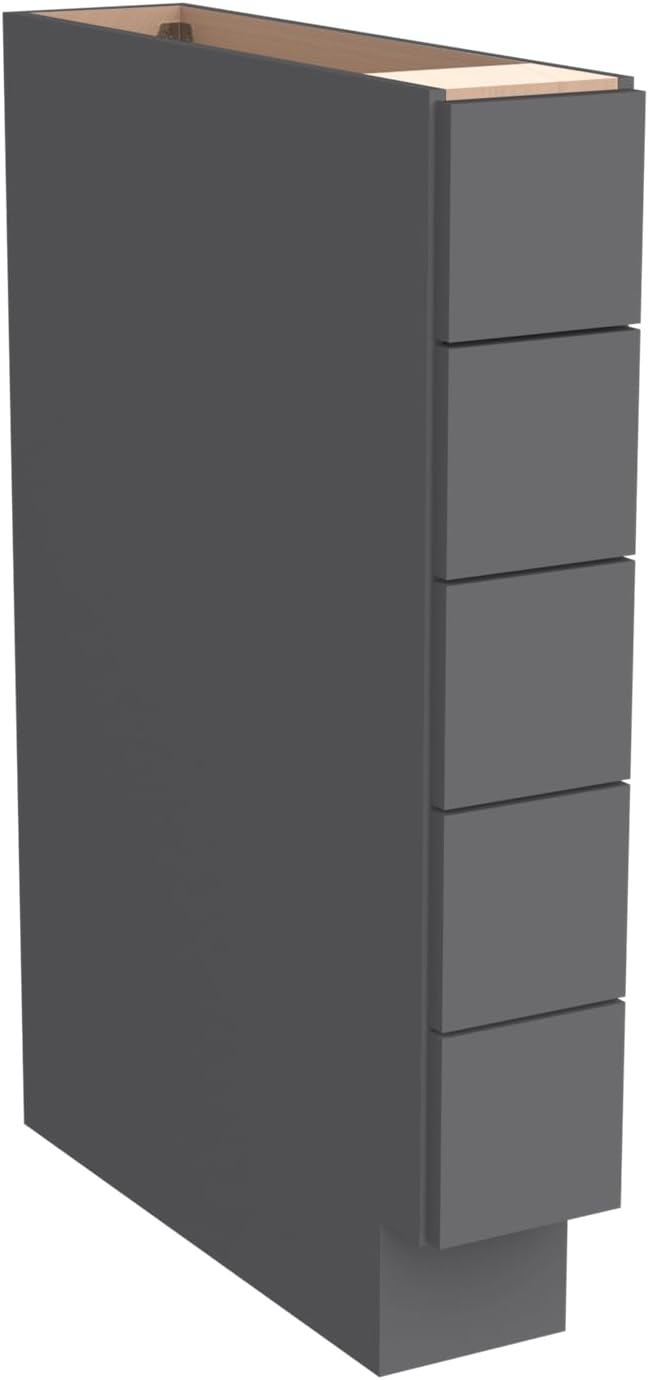 Solid Wood 5-Drawer Spice Cabinet for Kitchen, Soft Close Drawer Glides, Freestanding Storage Organizer, Fits 6" Base Cabinets, Natural Birch Wood (SK-Pebble Gray, 6" W x 24" D x 34.5" H)
