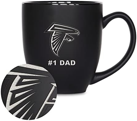 Rico Industries NFL Football #1 Dad 15oz Laser Engraved Matte Black Ceramic Bistro Mug - for Hot or Cold Drinks