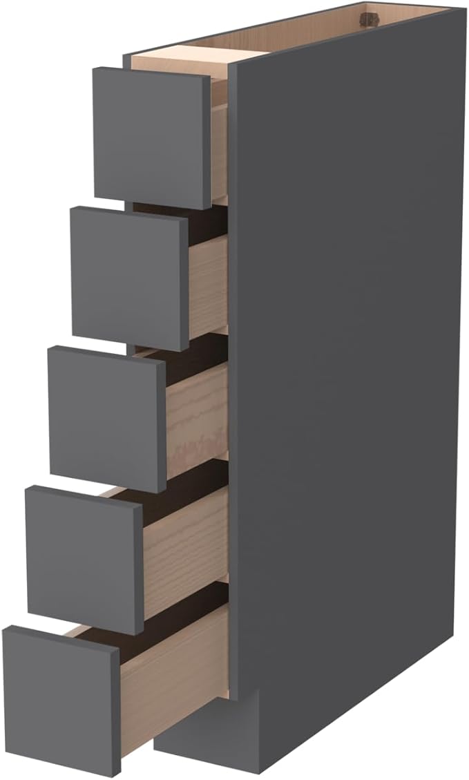 Solid Wood 5-Drawer Spice Cabinet for Kitchen, Soft Close Drawer Glides, Freestanding Storage Organizer, Fits 6" Base Cabinets, Natural Birch Wood (SK-Pebble Gray, 6" W x 24" D x 34.5" H)