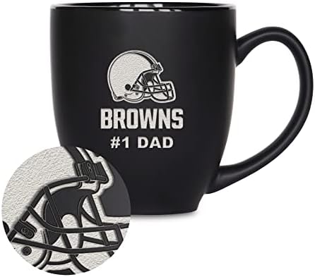 Rico Industries NFL Football #1 Dad 15oz Laser Engraved Matte Black Ceramic Bistro Mug - for Hot or Cold Drinks