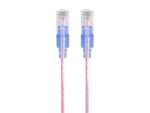 Monoprice Cat6A 7ft Pink 5-Pk Patch Cable UTP 30AWG 10G Pure Bare Copper Snagless RJ45 SlimRun Series Ethernet Cable