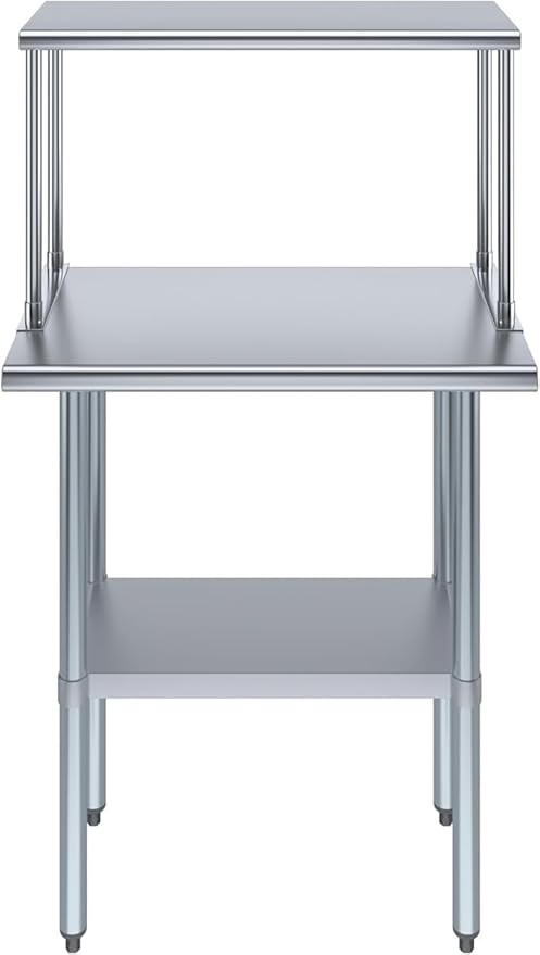 Stainless Steel Work Table with Wide Single Tier Overshelf | Metal Kitchen Prep Table & Shelving Combo (18" x 30" Work Table + 12" Overshelf)