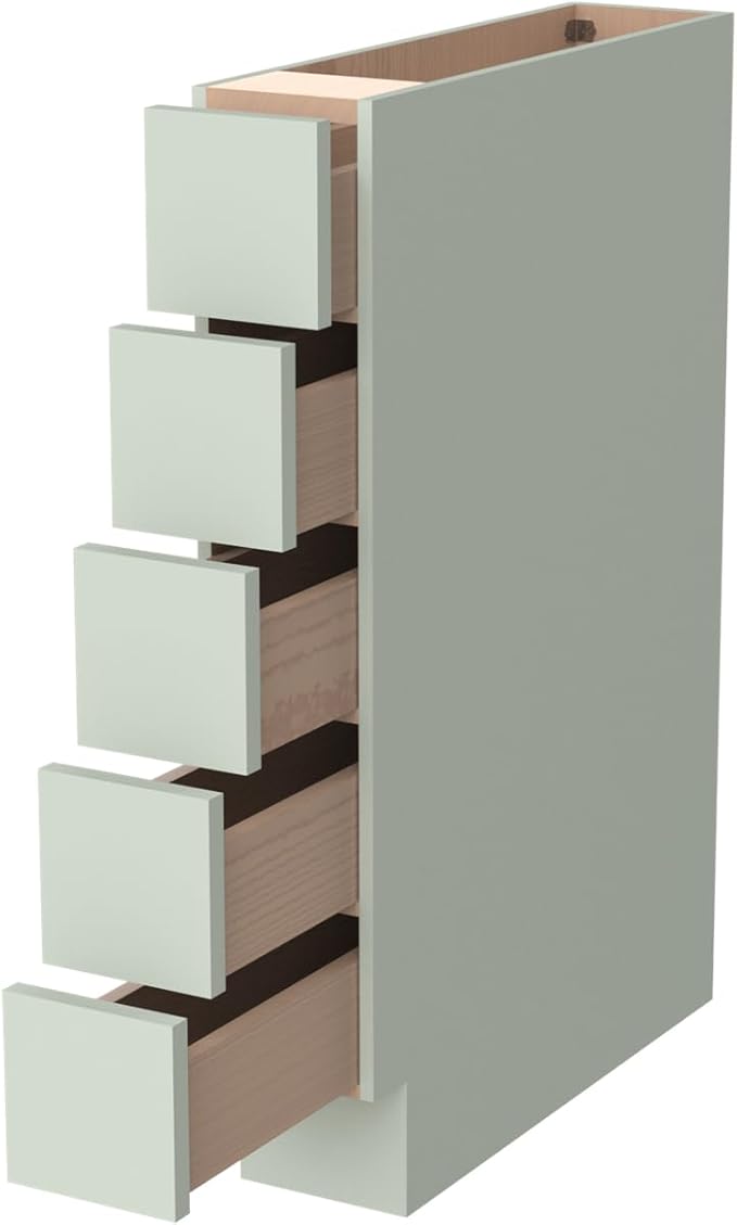 Solid Wood 5-Drawer Spice Cabinet for Kitchen, Soft Close Drawer Glides, Freestanding Storage Organizer, Fits 6" Base Cabinets, Natural Birch Wood (SK-Jade Green, 6" W x 24" D x 34.5" H)