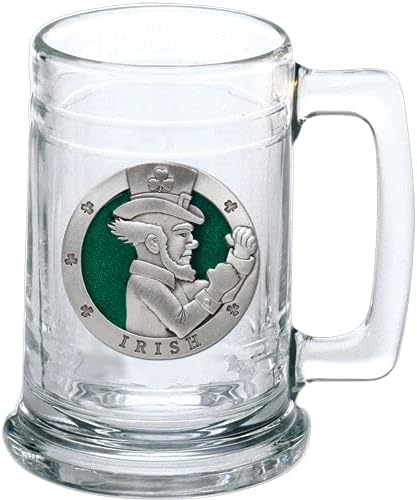 Heritage Pewter Irish Fighter Beer Stein Glass | 15 Ounce German-Style Beer Glass | Intricately Crafted Metal Pewter Alma Mater Inlay