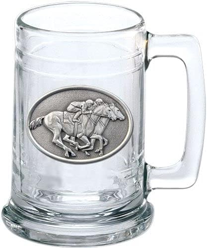 Heritage Pewter By a Nose Beer Stein Glass | 15 Ounce German-Style Beer Glass | Intricately Crafted Metal Pewter Alma Mater Inlay