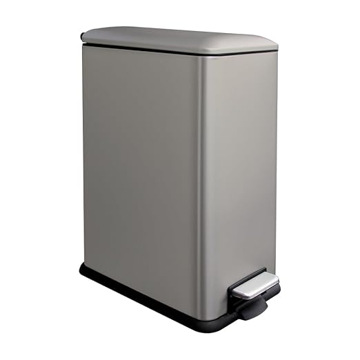 12 Gallon Slim Kitchen Trash Can, Rectangular Trash Can with Lid, Removal Inner Liner, Foot Pedal, Stainless Steel Garbage Can 45 Liter (Kohler's Steel Gray)