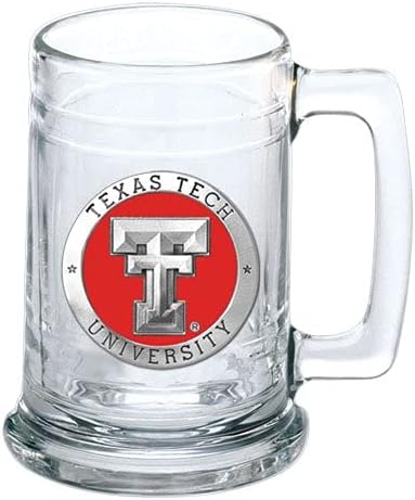 Heritage Pewter Texas Tech Beer Stein Glass | 15 Ounce German-Style Beer Glass | Intricately Crafted Metal Pewter Alma Mater Inlay