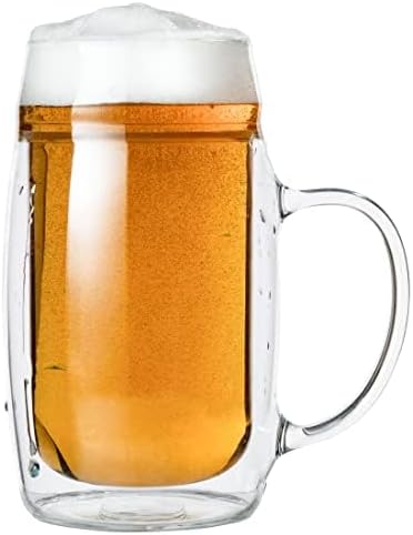 SIMAX Beer Mugs For Men: 17 oz Double Walled Glass Beer Mug - Freezable Beer Glasses - Pint Beer Mugs & Steins - Beer Mugs with Handles - Insulated Beer Glasses for Men - Beer Mugs for Freezer (6)