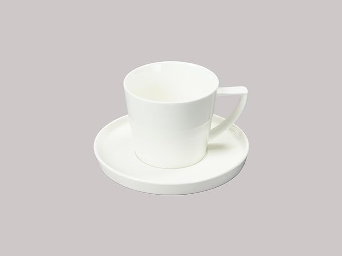 Bone China Cone Shape, Elegance White Cup Espresso 5oz & Saucer, Set of 6 cups and 6 Saucers