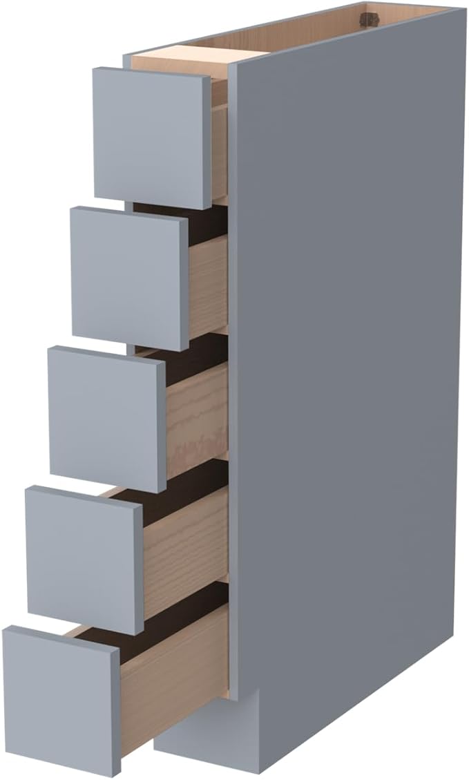 Solid Wood 5-Drawer Spice Cabinet for Kitchen, Soft Close Drawer Glides, Freestanding Storage Organizer, Fits 6" Base Cabinets, Natural Birch Wood (SK-Grey, 6" W x 24" D x 34.5" H)