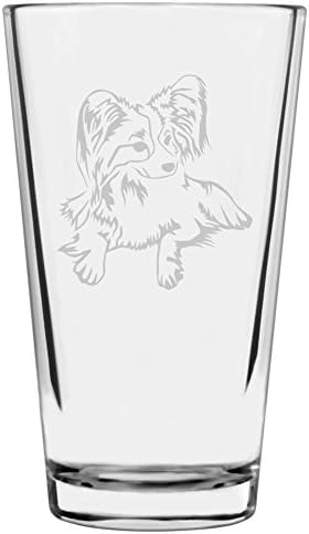 Papillon Customizable Dog Themed Etched All Purpose 16oz Pint Glass
