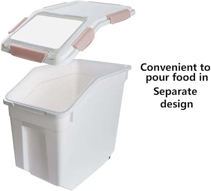 2Pack Airtight Flour Storage Container 25 lb Rice Storage Container with Wheels Seal Locking Lid, Dog Food Containers with Measuring Cup& Scoop for Flour, Rice, Grain, (Pink)