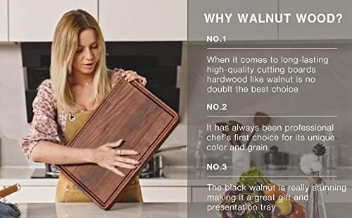 AZRHOM Walnut Wood Cutting Board, 18x12in Large Wooden Chopping Boards with Deep Juice Groove and Side Handle, Thick Butcher Block for Kitchen Meat Cheese Gift for Wife Mom(Gift Box)