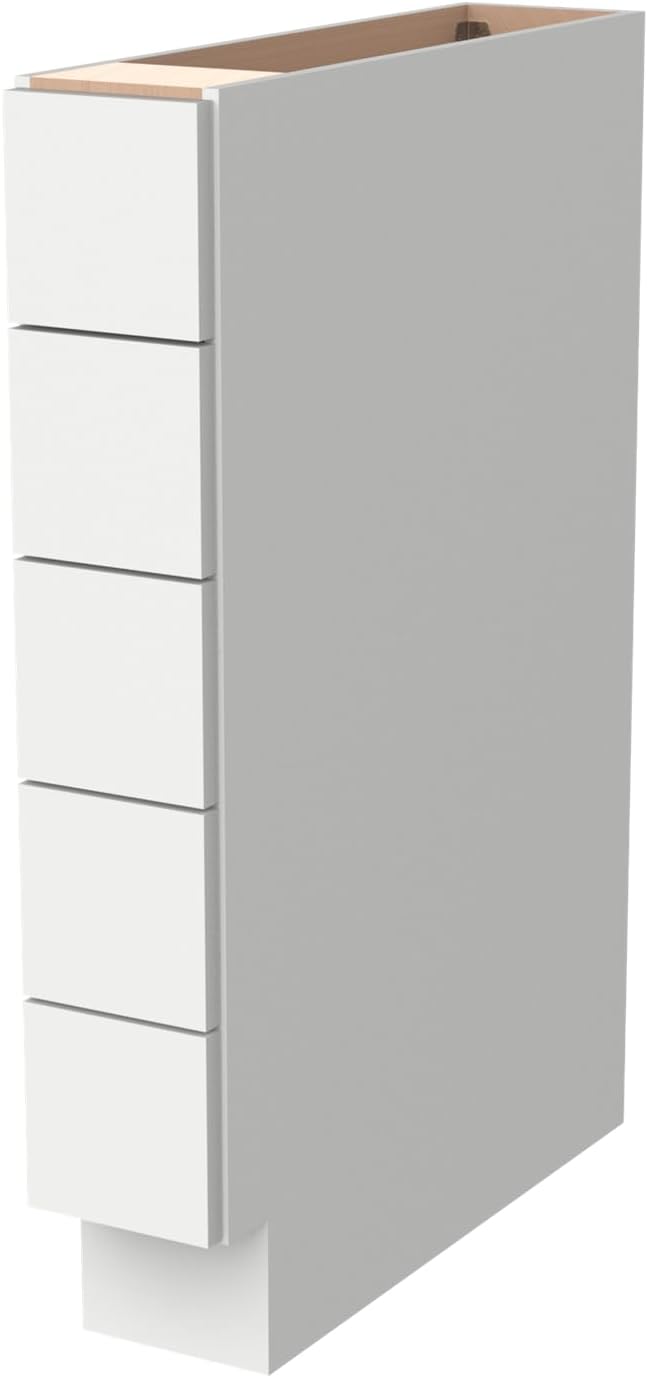 Solid Wood 5-Drawer Spice Cabinet for Kitchen, Soft Close Drawer Glides, Freestanding Storage Organizer, Fits 6" Base Cabinets, Natural Birch Wood (SK-Origami White, 6" W x 24" D x 34.5" H)