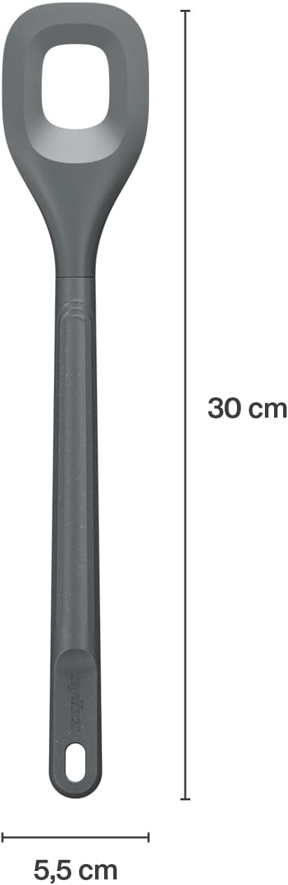 Zyliss E980225 Slotted Square Mixing Spoon, Sustainable Wheatstraw/Nylon, Spoon for Cooking and Stirring, Heat Resistant Silicone Head, Beluga Grey, 11.7" x 2.2", Dishwasher Safe