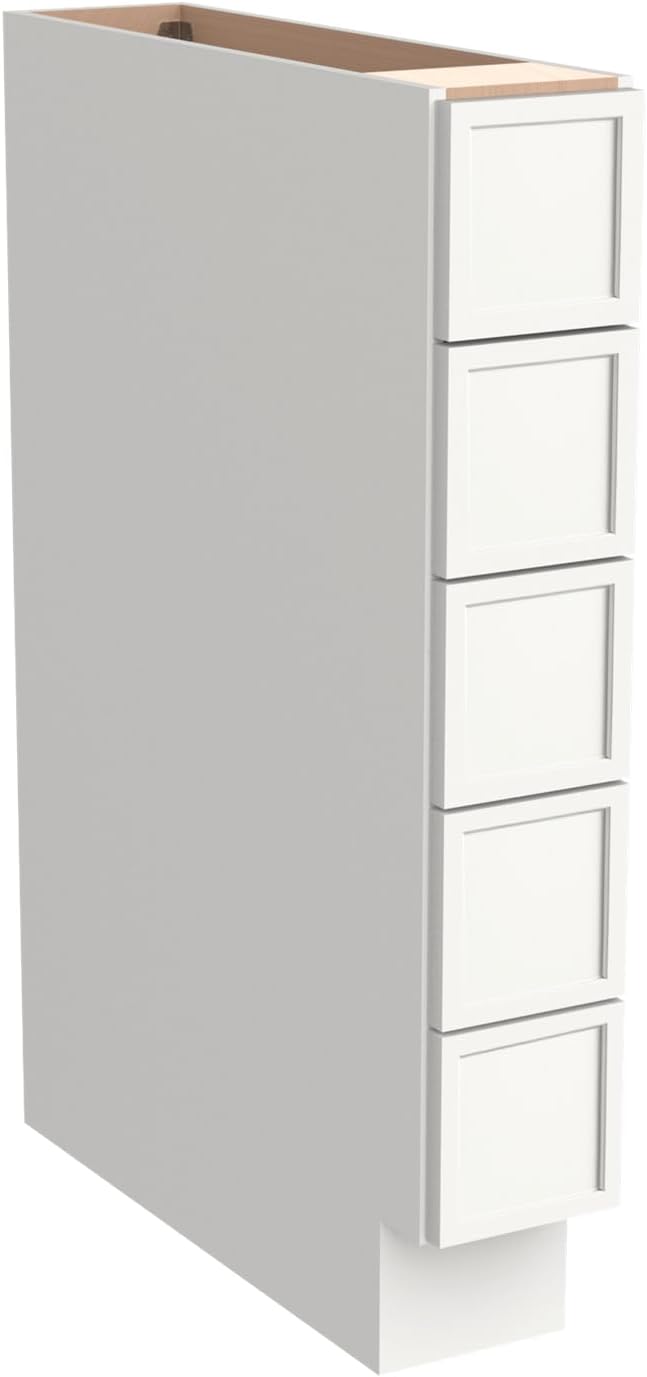 Solid Wood 5-Drawer Spice Cabinet for Kitchen, Soft Close Drawer Glides, Freestanding Storage Organizer, Fits 6" Base Cabinets, Natural Birch Wood (NT-Origami White, 6" W x 24" D x 34.5" H)