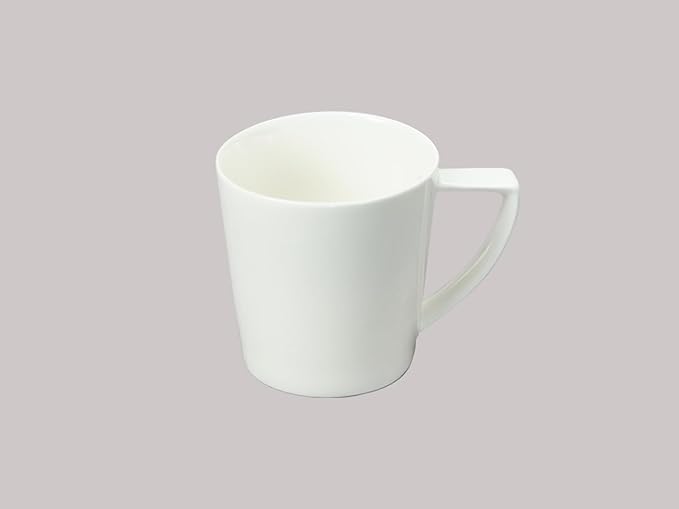 Bone China Cone Shape, Elegance White Mug 12oz, Set of 6