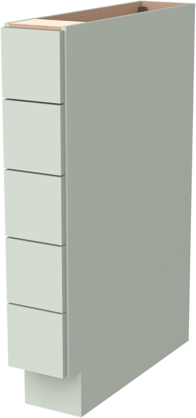 Solid Wood 5-Drawer Spice Cabinet for Kitchen, Soft Close Drawer Glides, Freestanding Storage Organizer, Fits 6" Base Cabinets, Natural Birch Wood (SK-Jade Green, 6" W x 24" D x 34.5" H)