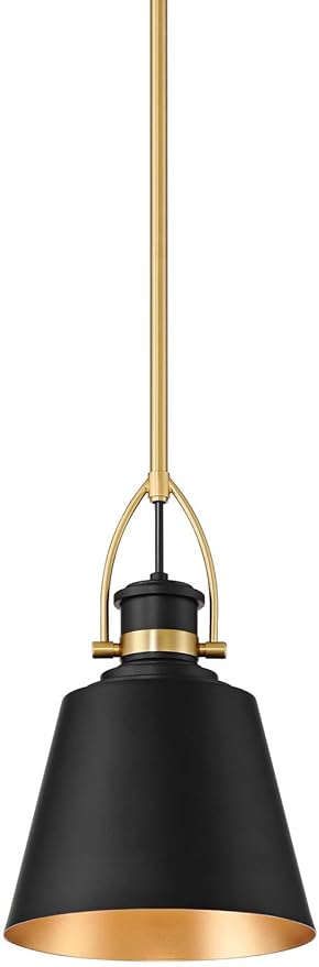 Possini Euro Design West 8" Mid Century Modern Pendant Ceiling Light Fixture Dining Room Over Table Kitchen Island Foyer Drum Hanging Matte Black Sand Gold Finish Hallway Entryway Living Room Mini