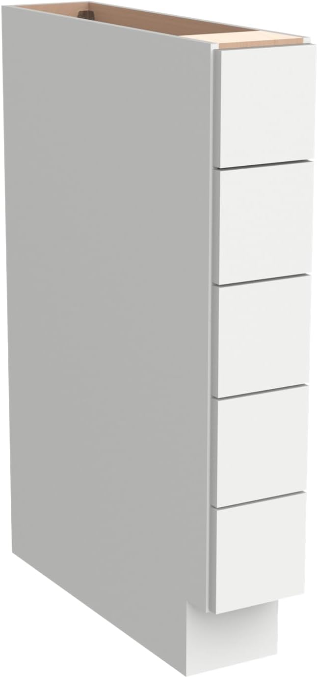 Solid Wood 5-Drawer Spice Cabinet for Kitchen, Soft Close Drawer Glides, Freestanding Storage Organizer, Fits 6" Base Cabinets, Natural Birch Wood (SK-Origami White, 6" W x 24" D x 34.5" H)