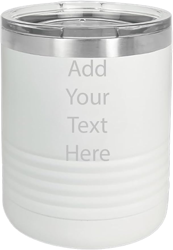CRAZYDAISYWORLD Customized Polar Camel 10 oz. Vacuum Insulated Round neck Tumbler with Clear Lid Personalized With Your Text (White)