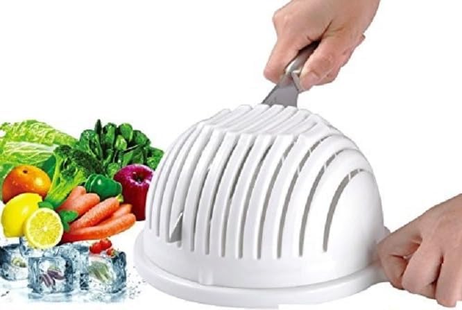 Quick Salad Maker Chopper Salad Cutter Bowl Swiftly Dice Fruits & Vegetables, BPA-Free Healthy Meals and Salads in Minutes Multi-functional (Blue)