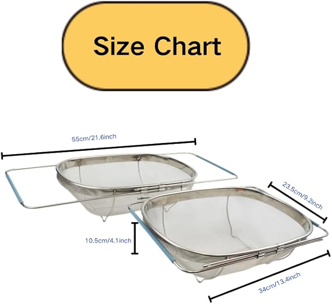 SAMMART Expandable Over The Sink Oval Colander/Mesh Strainer Basket (2)